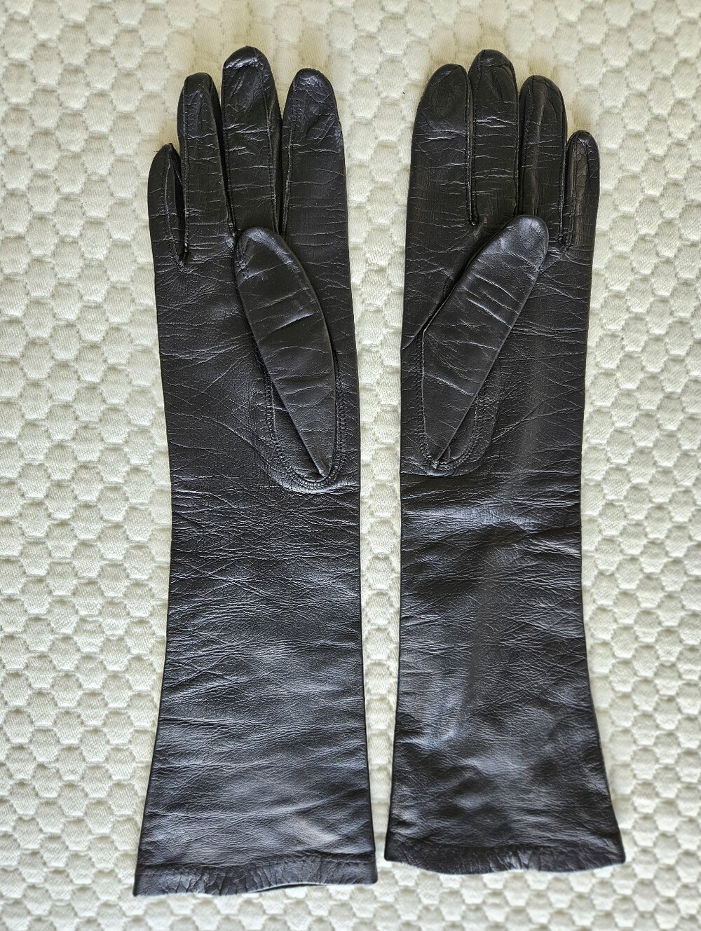 Vintage Grandoe Long Black Leather Gloves - Women